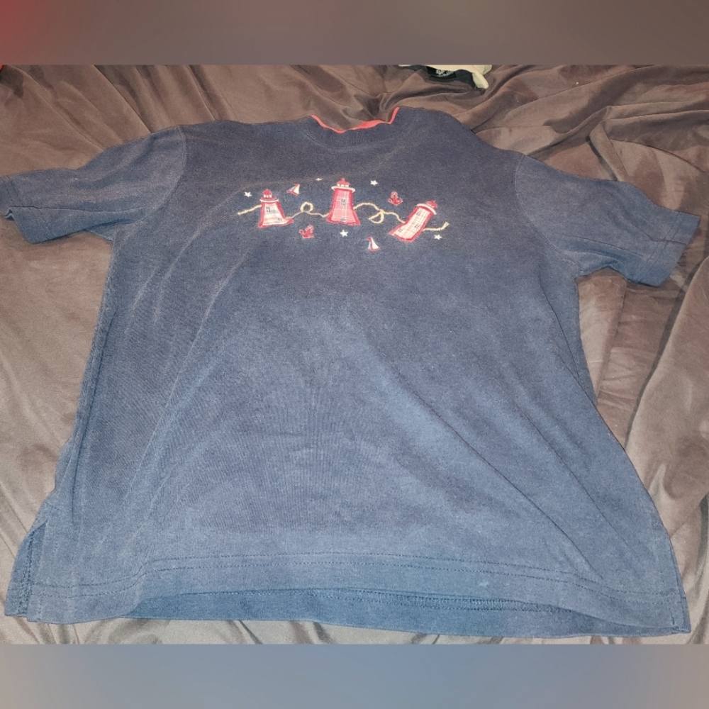 Female Small navy/red nautical short-sleeve T-shirt by Bon Worth